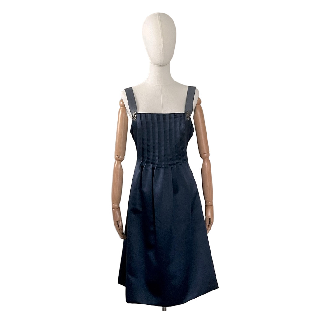 Vera Wang Maids Navy Bridesmaid Dress with Gray Bow and Jewel Detail Size 10 - Picture 4 of 12